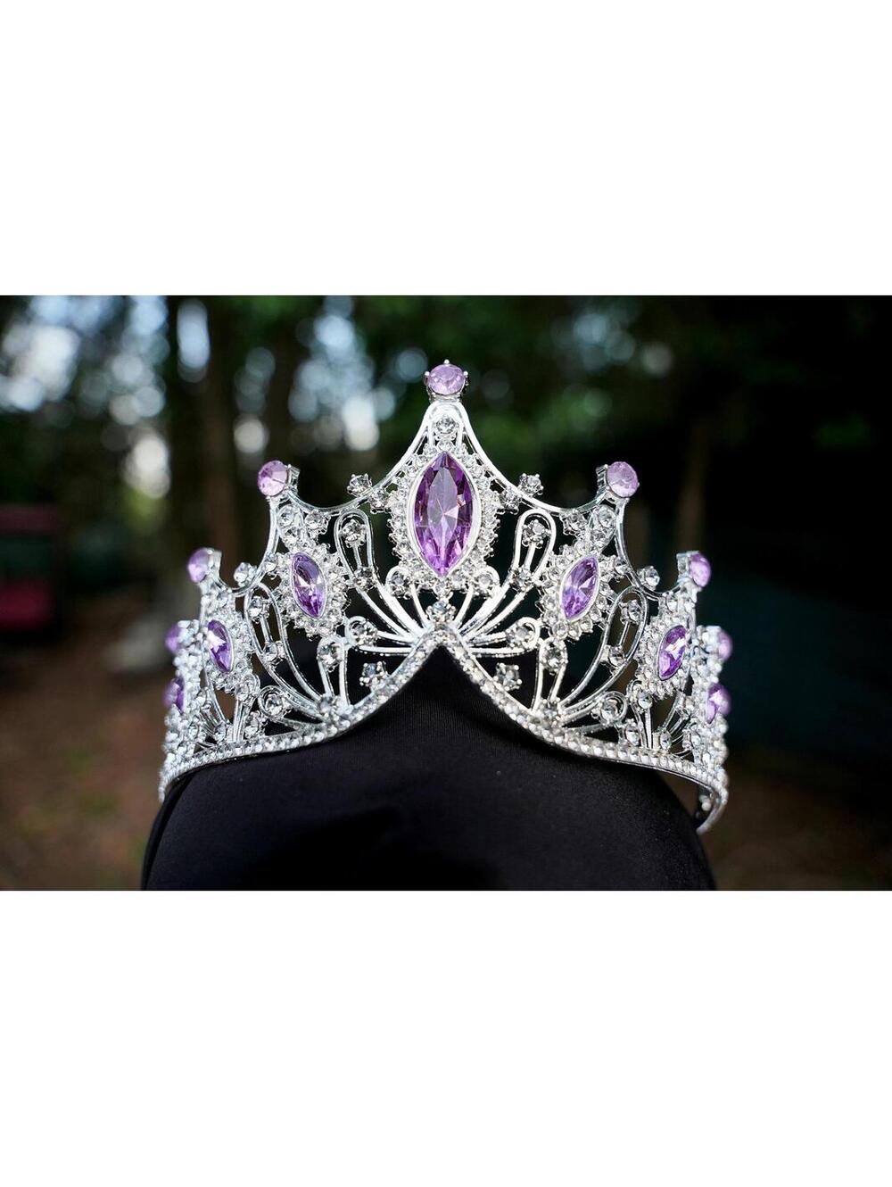 Tiered Pink Purple Crystal Tiara Silver Bridal Crown Birthday Wedding Gift